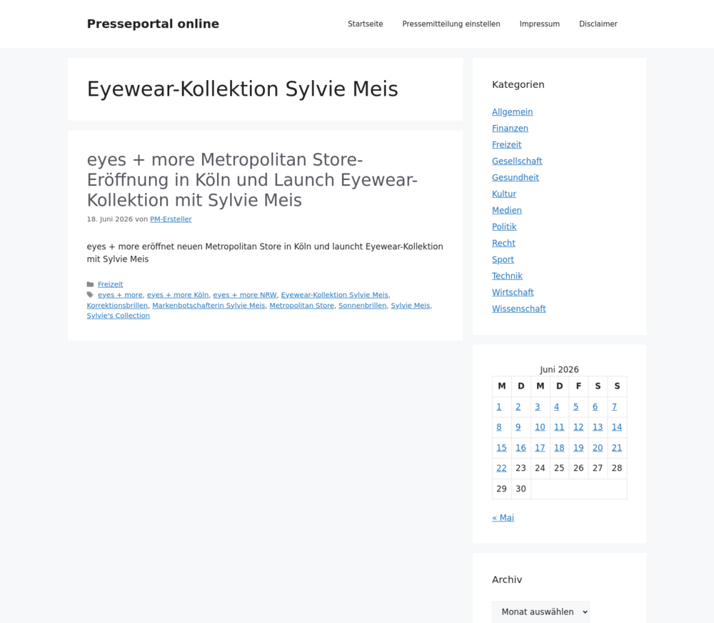 Eyewear-Kollektion Sylvie Meis › Presseportal online