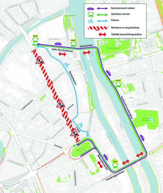 De omleidingen in de Keizer Karelstraat.