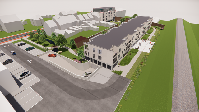 Een toekomstbeeld. 15 appartementen  komen aan de Evergeemsesteenweg, dieper op de site komen de resterende 28.