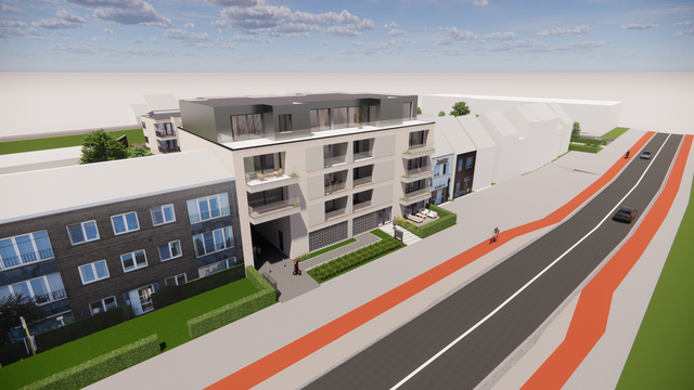 De appartementen kant Evergemsesteenweg.
