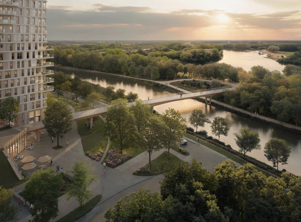 Een toekomstbeeld van de nieuwe brug. © TM Metriek/Evolta/Bollinger + Frame