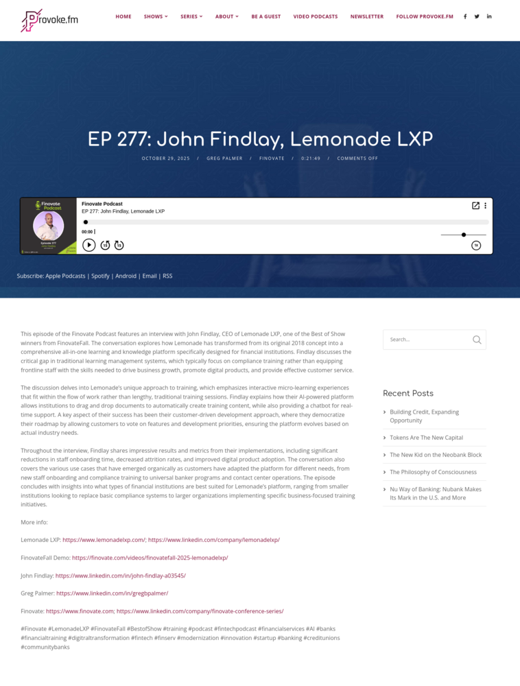 EP 277: John Findlay, Lemonade LXP - Provoke.fm Media