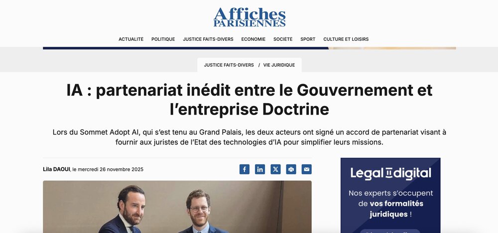 IA : partenariat inédit entre le Gouvernement et l’entreprise Doctrine