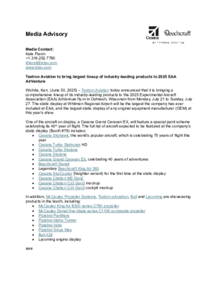 2025 Media Advisory for EAA AirVenture