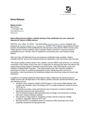 RELEASE_Best-selling Cessna Citation Latitude achieves FAA certification for new avionics features