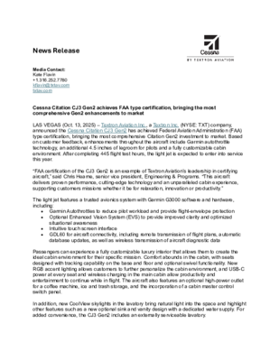 RELEASE_Cessna Citation CJ3 Gen2 achieves FAA type certification