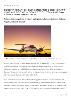 Cessna Citation CJ3 Gen2 and Beechcraft King Air 360 Crimson Edition to make EAA AirVenture show debut