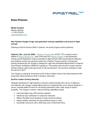 FINAL_New Pipistrel Voyager brings next generation training capabilities and access to flight schools