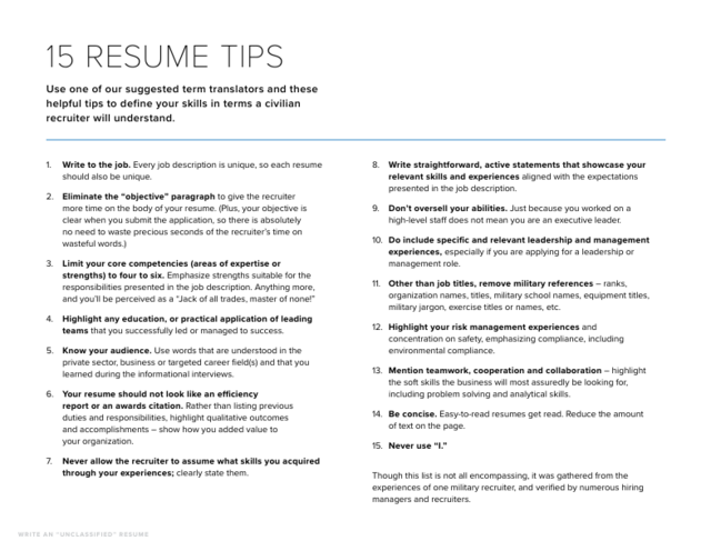Military-to-Civilian Transition Guide: Resume Tips
