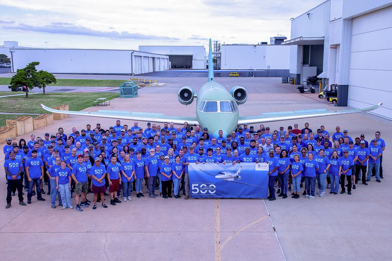 Textron Aviation employees celebrate the 500th Cessna Citation Latitude.