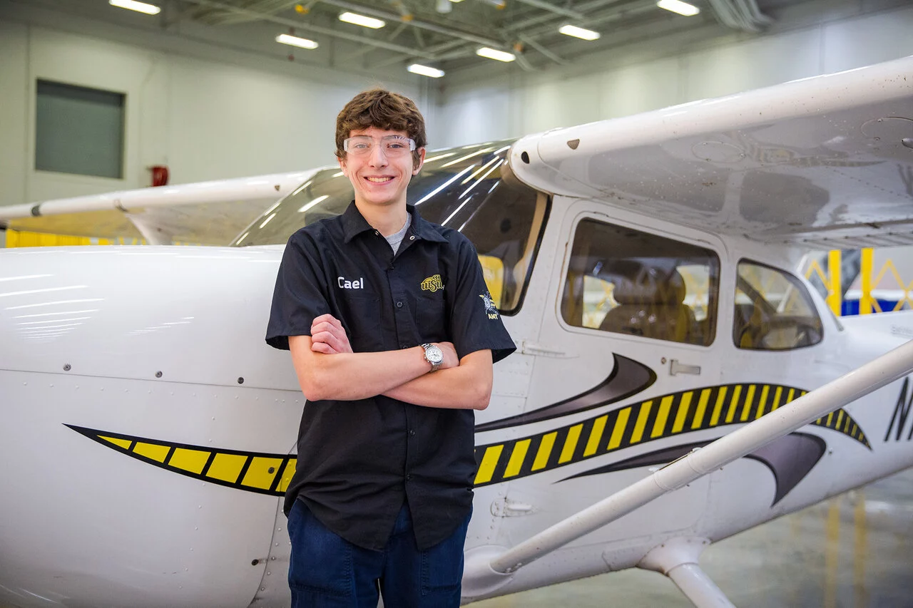 Cael Miller, A&P Youth Apprentice, at WSU Tech | Photo courtesy of WSU Tech
