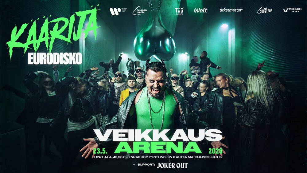 Käärijän Eurodisko -areenakeikkaliput nyt ennakkomyynnissä vain Woltissa! 