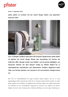 Medienmitteilung_Zurich Design Week by atelier pfister_September 2025_DE