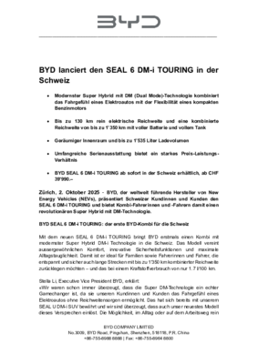 Medienmitteilung_BYD SEAL 6 DM-i TOURING Launch Schweiz
