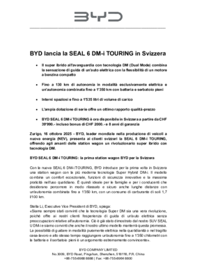 Comunicato stampa _BYD SEAL 6 DM-i TOURING Launch Svizzera