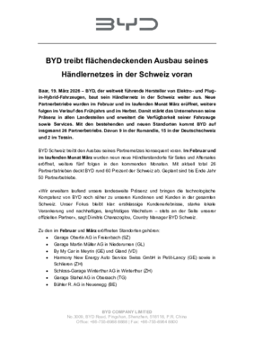 BYD Neue Händler Medienmitteilung