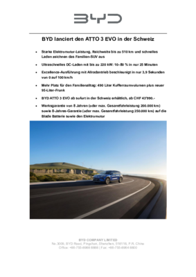 Medienmitteilung_BYD ATTO 3 EVO Launch