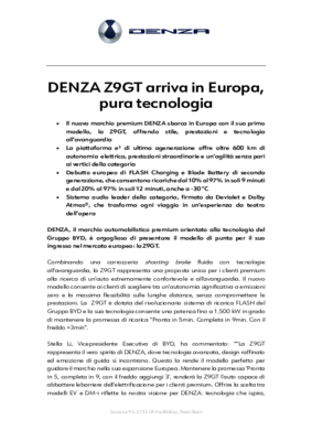 DENZA - Z9GT product release IT