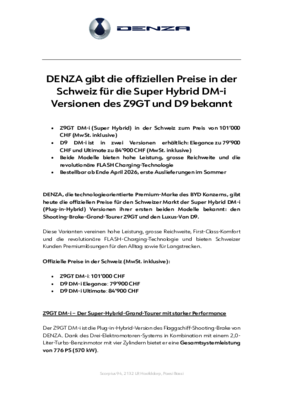DENZA Schweiz- Z9GT DM-i & D9 DM-i Modelle & Preise