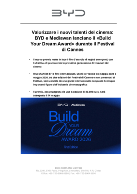 BYD_'Build Your Dream Award' Cannes Film Festival_Comunicato stampa_BYD