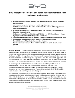 BYD_Festigung Position auf dem Schweizer Automobilmarkt_Medienmitteilung
