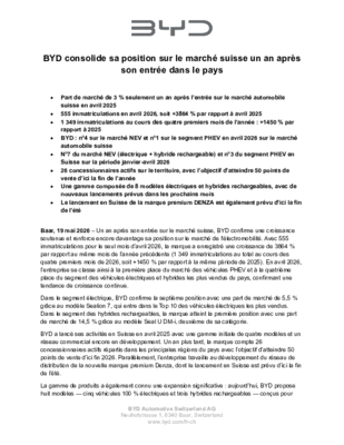 BYD_Consolide sa position sur le marché suisse_Communiqué de presse