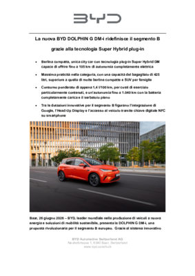 Comunicato stampa_BYD DOLPHIN G DM-i_BYD_Launch_BYD