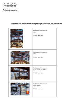 Bijschriften perskit Opening Nederlands Fotomuseum