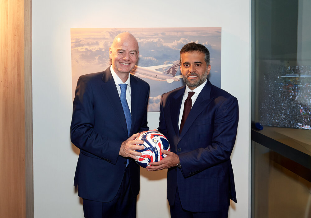 Qatar Airways Group Chief Executive Officer, Engr. Badr Mohammed Al-Meer, with FIFA President, Gianni Infantino. 