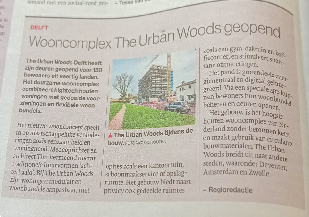 Nieuwe woonvorm The Urban Woods opent deuren in Delft