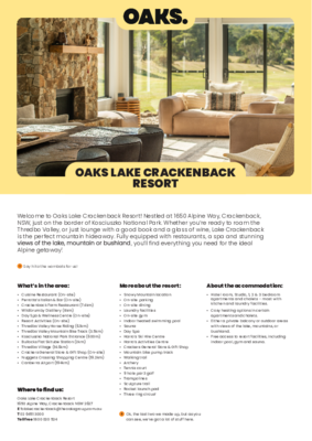 Oaks Lake Crackenback Resort Factsheet