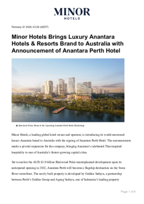 Press Release - Minor Hotels Brings Luxury Anantara Hotels  Resorts Brand to Australia