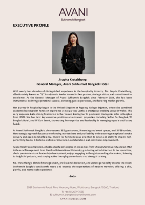 Avani_Sukhumvit_Bangkok_General_Manager_ Profile_Jirapha Krataithong_EN