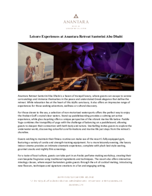 Leisure Experiences at Anantara Retreat Santorini Abu Dhabi