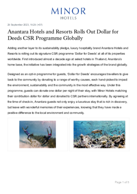 Anantara Hotels and Resorts Rolls Out Dollars for Deeds CSR Programme Globally