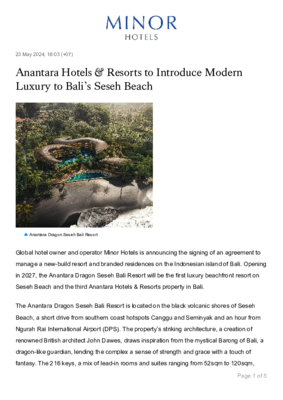 Anantara Hotels & Resorts to Introduce Modern Luxury to Bali's Seseh Beach