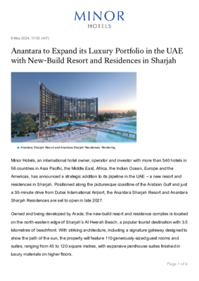 Anantara to Expand its Luxury Portfolio in the UAE with New-Build Resort and Residences in Sharjah