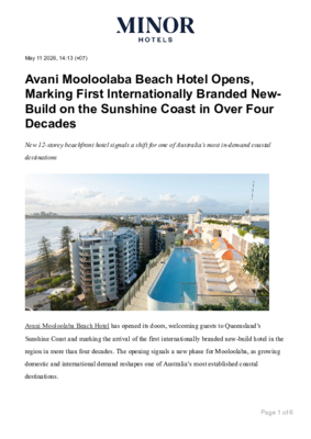 Avani Mooloolaba Beach Hotel Opens, Marking First Internationally Branded New-Build on the Sunshine Coast in Over Four Decades