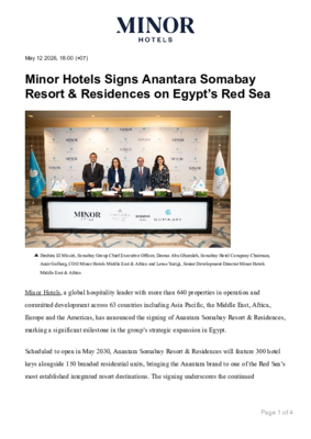 Minor Hotels Signs Anantara Somabay Resort & Residences on Egypt's Red Sea