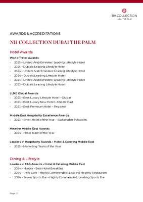 NH Collection Dubai The Palm_Awards & Accreditations