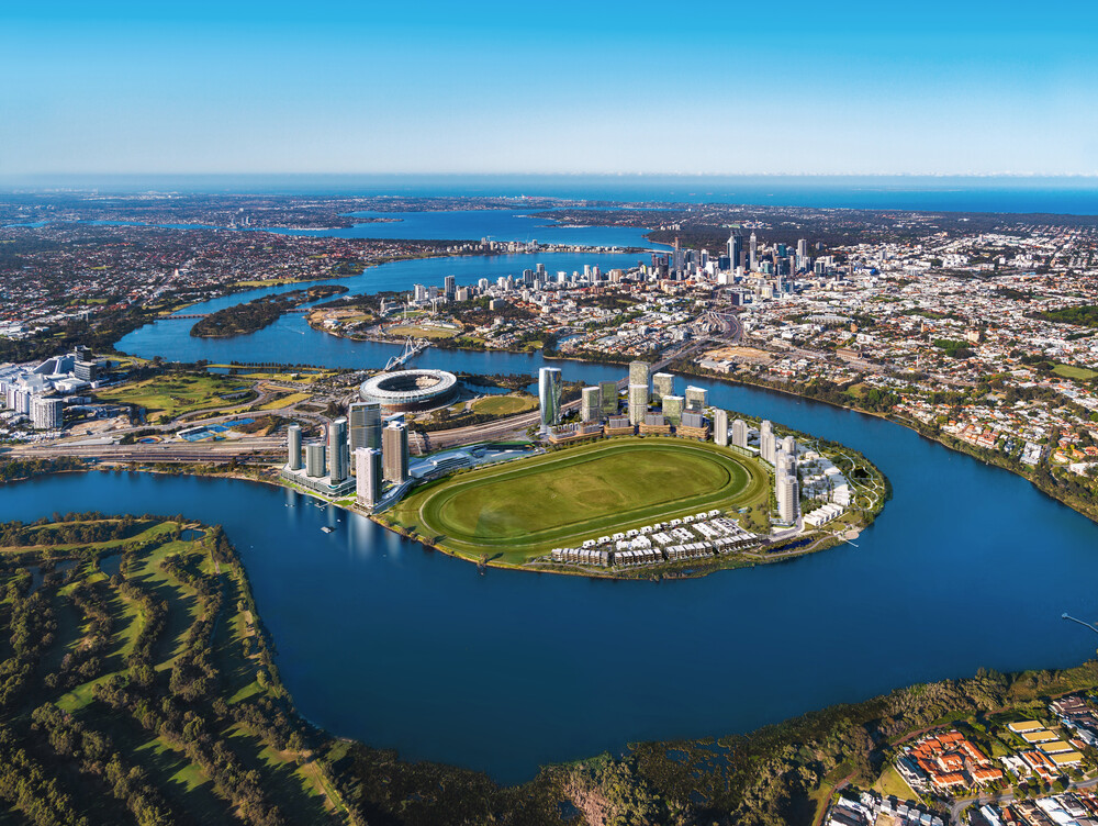Aerial View of Burswood Point, Home to the Upcoming Anantara Perth Hotel - Rendering