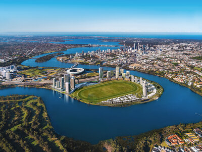 Aerial View of Burswood Point, Home to the Upcoming Anantara Perth Hotel - Rendering