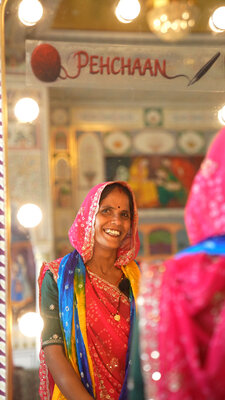 Artisan Soniya Ji in Front of Pehchaan Mirror, Part of Anantara Jewel Bagh Jaipur Hotel International Women's Day 2026 Initiative.jpg