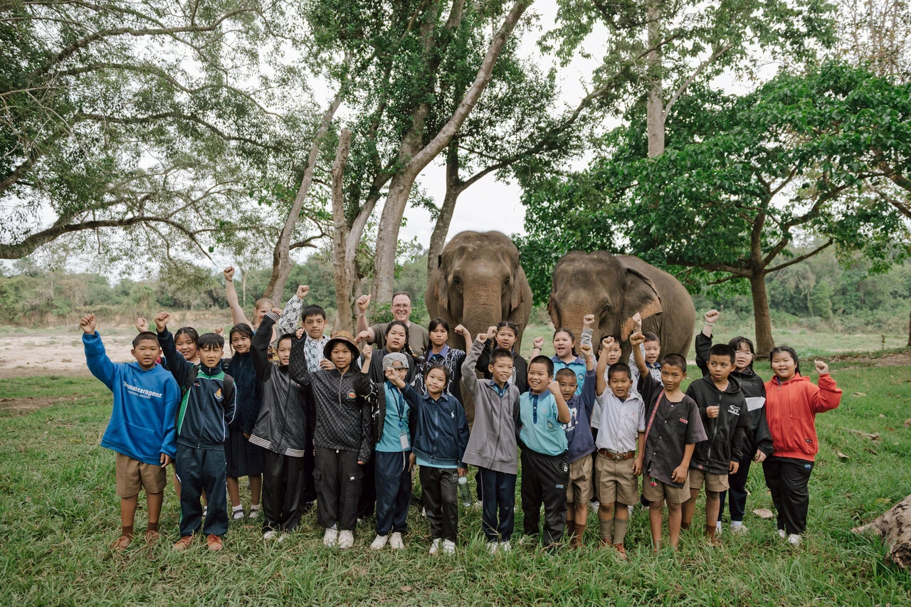 Students from local schools in Chiang Saen, Thailand visited Anantara Golden Triangle for a morning of hands-on learning on Thai National Elephant Day