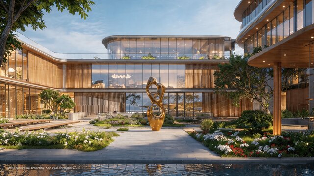 Anantara Miami Resort & Residences - amenity deck with sculpture - rendering. CREDIT: GLADSTONE INTERACTIVE