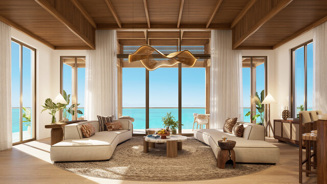 Anantara Turks and Caicos Resort & Residences - Penthouse living room rendering. CREDIT: VISUALISATION ONE