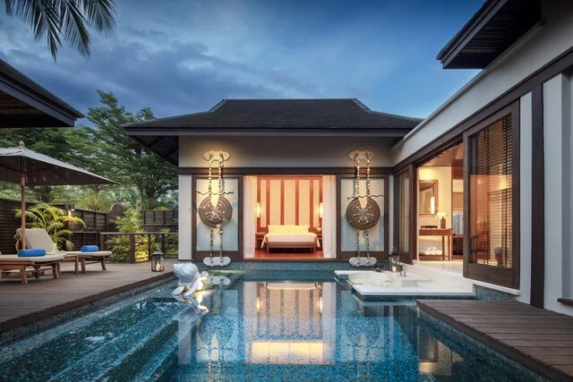 Anantara_Mai_Khao_Two_Bedroom_Family_Pool_Villas_Exterior_View_From_The_Pool_Sunset_Time