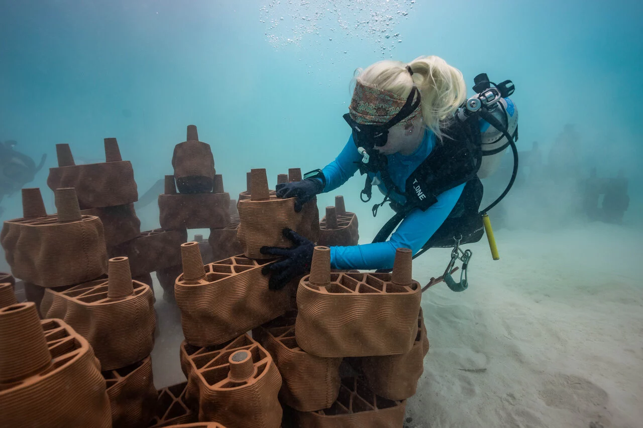 Beneath the tranquil waters of the lagoon, underwater works include securing the structure into the lagoon base to ensure longevity