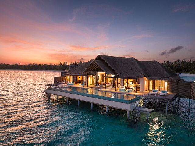Niyama Private Islands Maldives_Guest Room Two Bedroom Ocean Pool Pavilion Twilight.jpg
