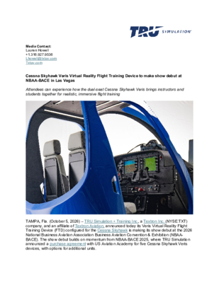 TRU Simulation NBAA News - Cessna Skyhawk Veris Virtual Reality Flight Training Device Show Debut